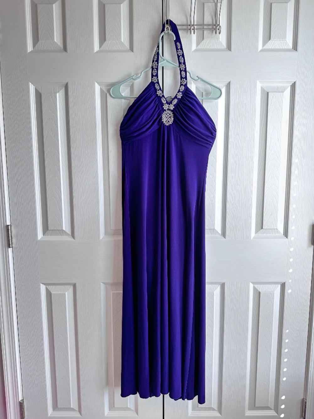 Purple Rhinestone Halter Formal Gown Size 8 Maxi Prom Evening Dress